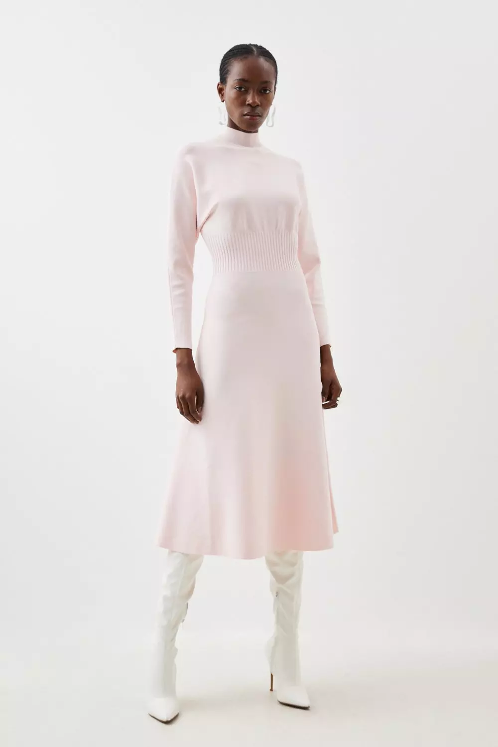 Premium Viscose Blend Body Contouring Cinched Waist Knit Batwing Dress |  Karen Millen